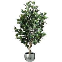 Leaf 100cm Premium Artificial Ficus Twist Tree Silver Curve Planter in Green