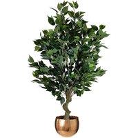 Leaf 100cm Realistic Artificial Ficus Tree / Plant Bush Ficus Copper Curve Planter in Green