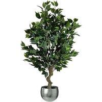 Leaf 100cm Realistic Artificial Ficus Tree / Plant Bush Ficus Silver Curve Planter in Green