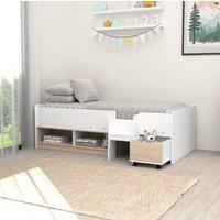 Kidsaw Cabin Bed with Cubes & Pullout Drawer WHITE/OAK in White | Size: Single