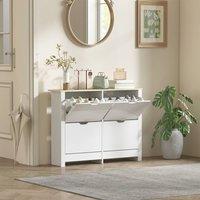HOMCOM 16-Shoe Storage Cabinet 4 Shelves 4 Drawers Tabletop White