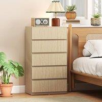 HOMCOM Bedroom Chest of Drawers, 5 Drawers Dresser, Drawer Unit, Natural