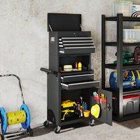HOMCOM Tool Cabinet with 6 Drawers, 3-in-1 Rolling Tool Chest with Wheels in Black