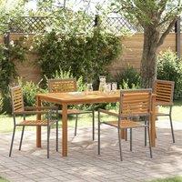 Berkfield Home 5 Piece Garden Dining Set Grey Poly Rattan Acacia