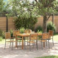 Berkfield Home 7 Piece Garden Dining Set Grey Poly Rattan Acacia
