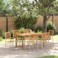 Berkfield Home 7 Piece Garden Dining Set Beige Poly Rattan Acacia