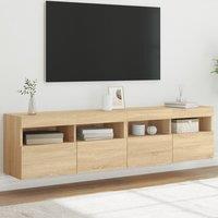 Berkfield Home TV Wall Cabinets with LED Lights 2 pcs Sonoma Oak 80x30x40 cm in Brown | Size: 80 x 30 x 40 cm