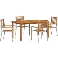 Berkfield Home 5 Piece Garden Dining Set Beige Poly Rattan Acacia
