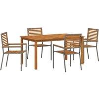 Berkfield Home 5 Piece Garden Dining Set Grey Poly Rattan Acacia