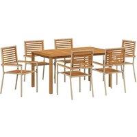 Berkfield Home 7 Piece Garden Dining Set Beige Poly Rattan Acacia