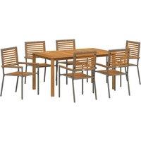 Berkfield Home 7 Piece Garden Dining Set Grey Poly Rattan Acacia