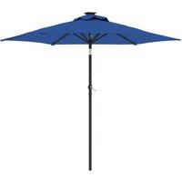 Berkfield Home Garden Parasol with LEDs & Steel Pole Azure Blue 225x225x212cm | Size: 225 x 225 x 212 cm