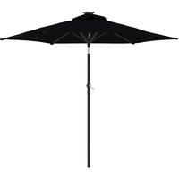 Berkfield Home Garden Parasol with LEDs & Steel Pole Black 225x225x212cm | Size: 225 x 225 x 212 cm