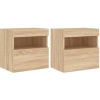 Berkfield Home TV Wall Cabinets with LED Lights 2 pcs Sonoma Oak 40x30x40 cm in Light Brown | Size: 40 x 30 x 40 cm