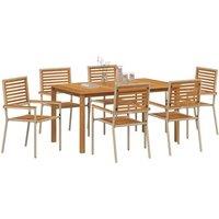Berkfield Home Comfortable 7 Piece Garden Dining Set Beige Poly Rattan Acacia