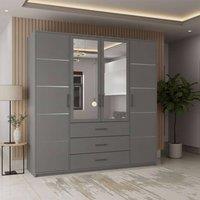MN Furniture Spacious Hinged Wardrobe with Mirror Door & Drawers 200cm x 200cm in Grey | Size: 200 cm x 200 cm
