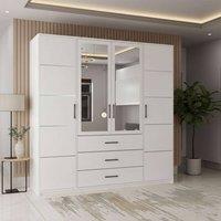 MN Furniture Spacious Hinged Wardrobe with Mirror Door & Drawers 200cm x 200cm in White | Size: 200 cm x 200 cm