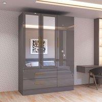 MN Furniture Cairo High Gloss 3 Door Hinged Wardrobe with Mirror 116cm in Grey