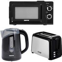 Geepas 1.7L Illuminating Electric Kettle 2 Slice Bread Toaster & 20L Microwave Oven Set in Black