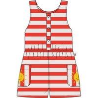 Frugi Girl's Harlyn Towelling Playsuit in Red | Size: 4-5 Years