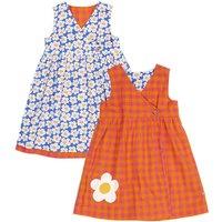 Frugi Girl's Rhea Reversible Wrap Dress in Orange | Size: 3-4 Years
