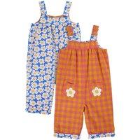 Frugi Girl's Sylvie Reversible Dungarees in Orange | Size: 3-4 Years