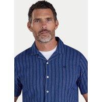 Raging Bull Men's Short Sleeve Athens Stripe Linen Revere Shirt in Navy | Size: XL