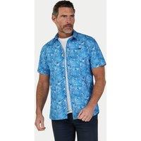Raging Bull Men's Short Sleeve Bali Palm Linen Shirt in Light Blue | Size: 2XL