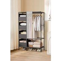 Living and Home Freestanding Portable Metal Clothes Closet Bedroom Cabinet with Storage Basket Garment Rack in Black