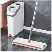 Living and Home Flat Mop and Bucket Set Scratch-off Mop Dry Wet for Floor Cleaning in White