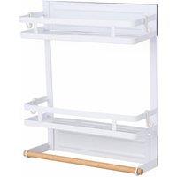 Living and Home 3-tier No-Punch Magnetic Metal Fridge Storage Rack Kitchen Organiser with Roll Holder in White
