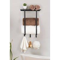 Living and Home Iron Wall-Mounted Towel Rack with Triple Hooks in Black | Size: 500mm