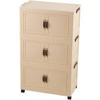 Living and Home Foldable 3-Tier Rolling Storage Cabinet with Magnetic Doors in Beige