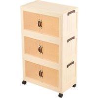 Living and Home Foldable 3-Tier Rolling Storage Cabinet with Magnetic Doors in Cream
