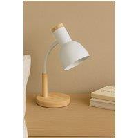 Living and Home White Table Lamp with Flexible Arm and Wooden Base