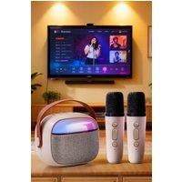 Living and Home Portable Karaoke Machine with Wireless Microphones and RGB Lights in White
