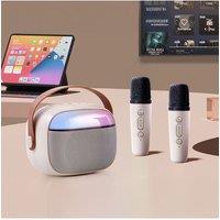H&O Direct Retro-Style Wireless Karaoke Machine with RGB Lights in White