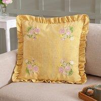 Wylder Martha Embroidered Ruffle Cushion in Yellow | Size: 50 cm x 50 cm