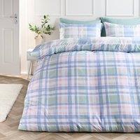 OHS Watercolour Check Reversible Microfibre Duvet Cover Bedding Set in Blue | Size: Double