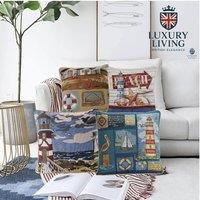 Luxury Living Nautical Tapestry Cushions (Set of 4 with Plump Pads) | Size: 45 cm x 45 cm