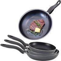 BARGAINS-GALORE Set Of 3 Frying Pan Non Stick Kitchen Breakfast Dinner Cookware Set in Black