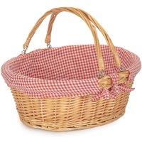 Red Hamper Wicker Small Swing Handle Shopping Basket With Red & White Check in Brown