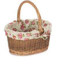 Red Hamper Wicker Small Garden Rose Lined Childs Country Oval Shopping Basket in Brown