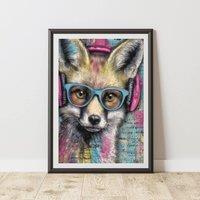 60 SECOND MAKEOVER Fox Headphones Graffiti Print Urban Street Art Poster Junk Journal | Size: A4