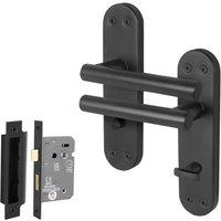 AFIT Black T-Bar Bathroom Handle WC Lock Privacy Backplate Set 1 Pair | Size: 150mm x 150mm