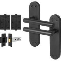 AFIT Black T-Bar Handle Latch Hinges Backplate Set 1 Pair | Size: 150mm x 150mm