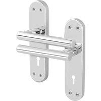AFIT Chrome T-Bar Lock Door Handles Backplate Privacy Lever 1 Pair in Silver | Size: 150mm x 150mm