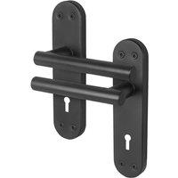 AFIT Black T-Bar Lock Door Handles Backplate Privacy Lever 1 Pair | Size: 150mm x 150mm