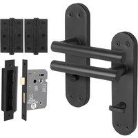 AFIT Matt Black T-Bar Door Handle WC Lock Hinges Backplate 1 Pair | Size: 150mm x 150mm