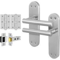 AFIT Satin T-Bar Handle Latch Hinges Backplate Set 1 Pair in Silver | Size: 150mm x 150mm